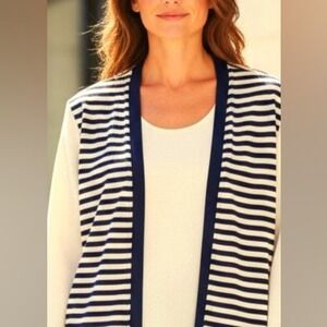 Dress Savvy New York Navy - Cream Shimmer Knit Cardigan Classic Holidays Plus 16